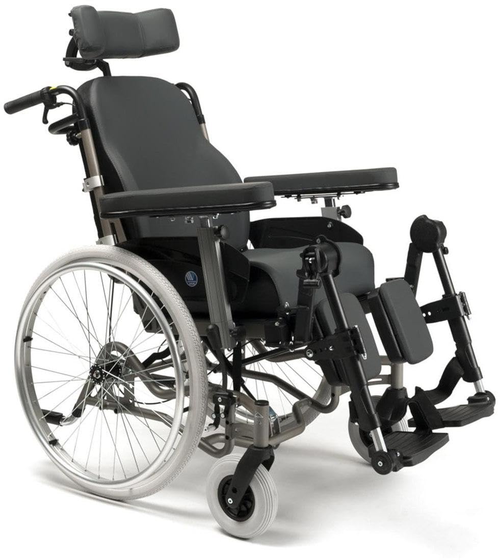 FabaCare Multifunktionsrollstuhl INOVYS II mit Trommelbremse, Pflegerollstuhl, Transportrollstuhl, Rollstuhl, höhenverstellbar, neigbar, tiefenverstellbar, Liegefunktion, Sitzbreite 45 cm