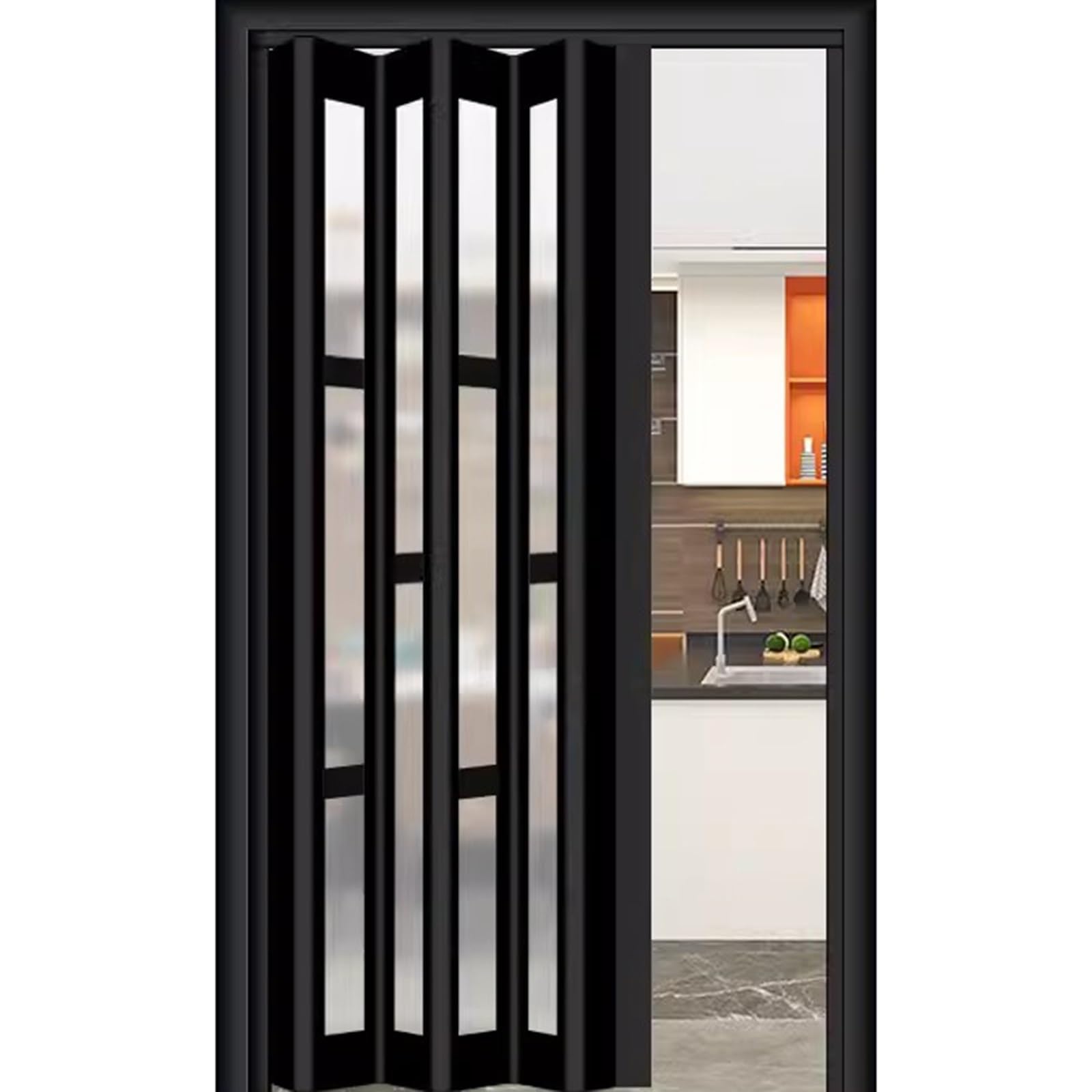 PEYNIR Schiebetür Falttür falttüren innentüren Breite Falttüren mit 4 mattierten Acrylglasscheiben, mehrfach gefaltete Innenschiebetür für Waschküche/Balkon, Küchenschränke(Black 2,34"x80"/86x203cm)