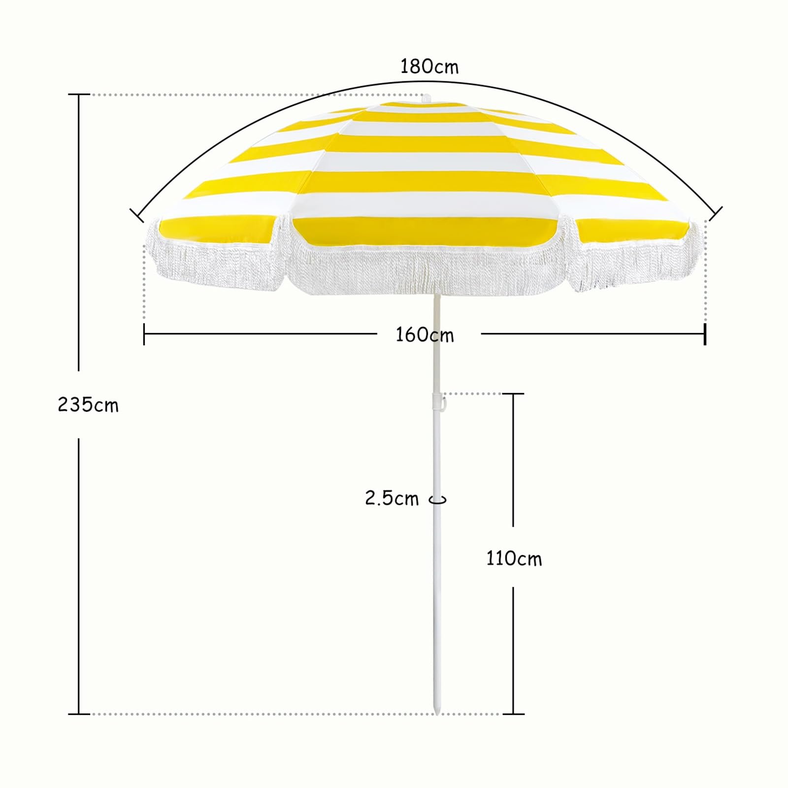 Parasol Inclinable Balcon Ronde Parasol Vintage À Franges sans Base Parasol De Terrasse Exterieur Hauteur Réglable Parasol Plage Anti Vent Etanche Parasol De Jardin Démontable
