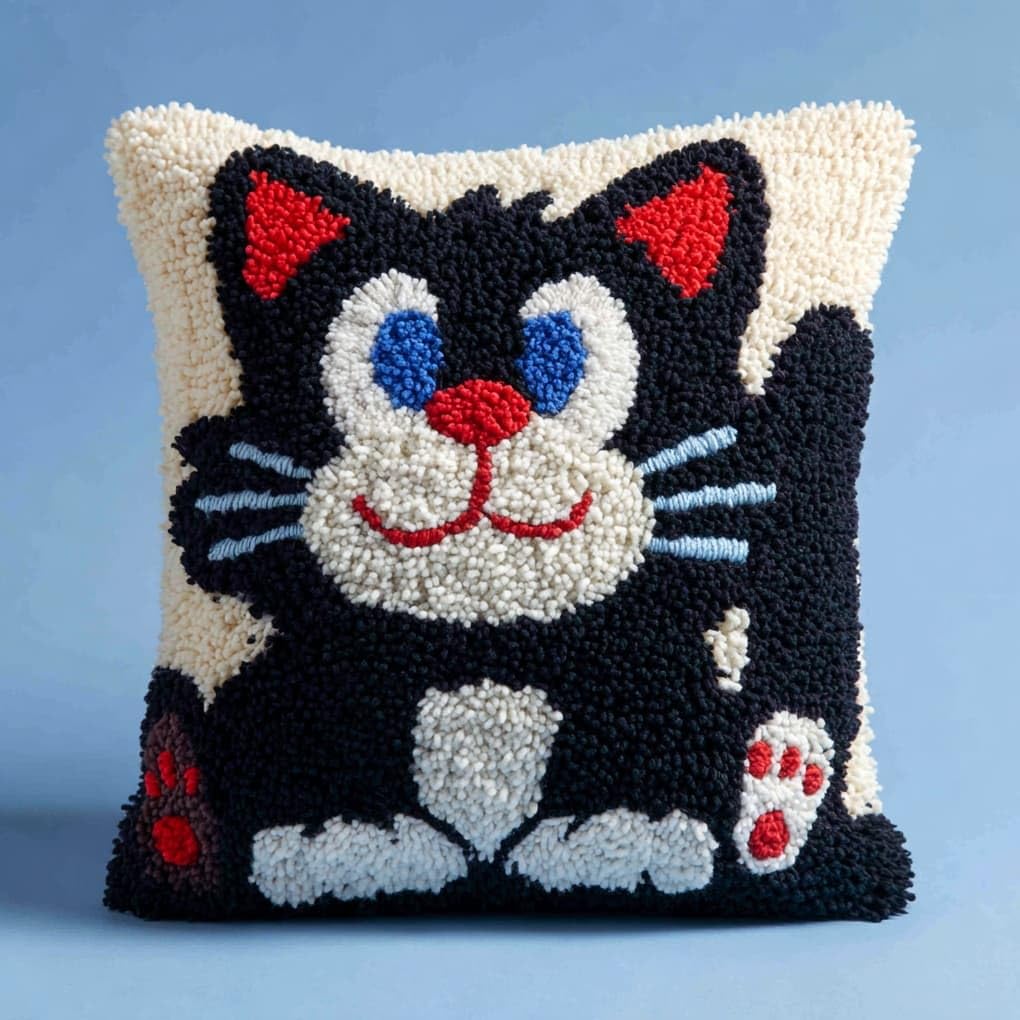 WallustrioaW Latch Hook Kit for Cushion Making,Cute cat