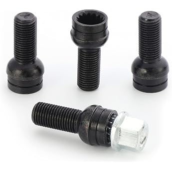 Set of 4 car tyres anti-theft wheel bolts black steel wheel bolt and lock nut set with key M14 x 1.5 mm