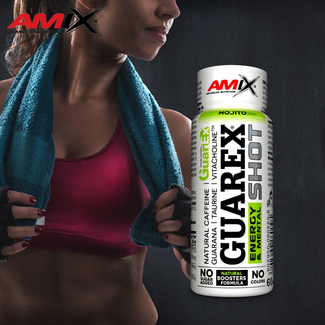 AMIX - Suplemento Deportivo - Guarex Energy & Mental Shot en Formato 20x60 ml - Con Taurina y Colina - Ayuda a Mantener la Energía Física y Mental - Sabor Mojito