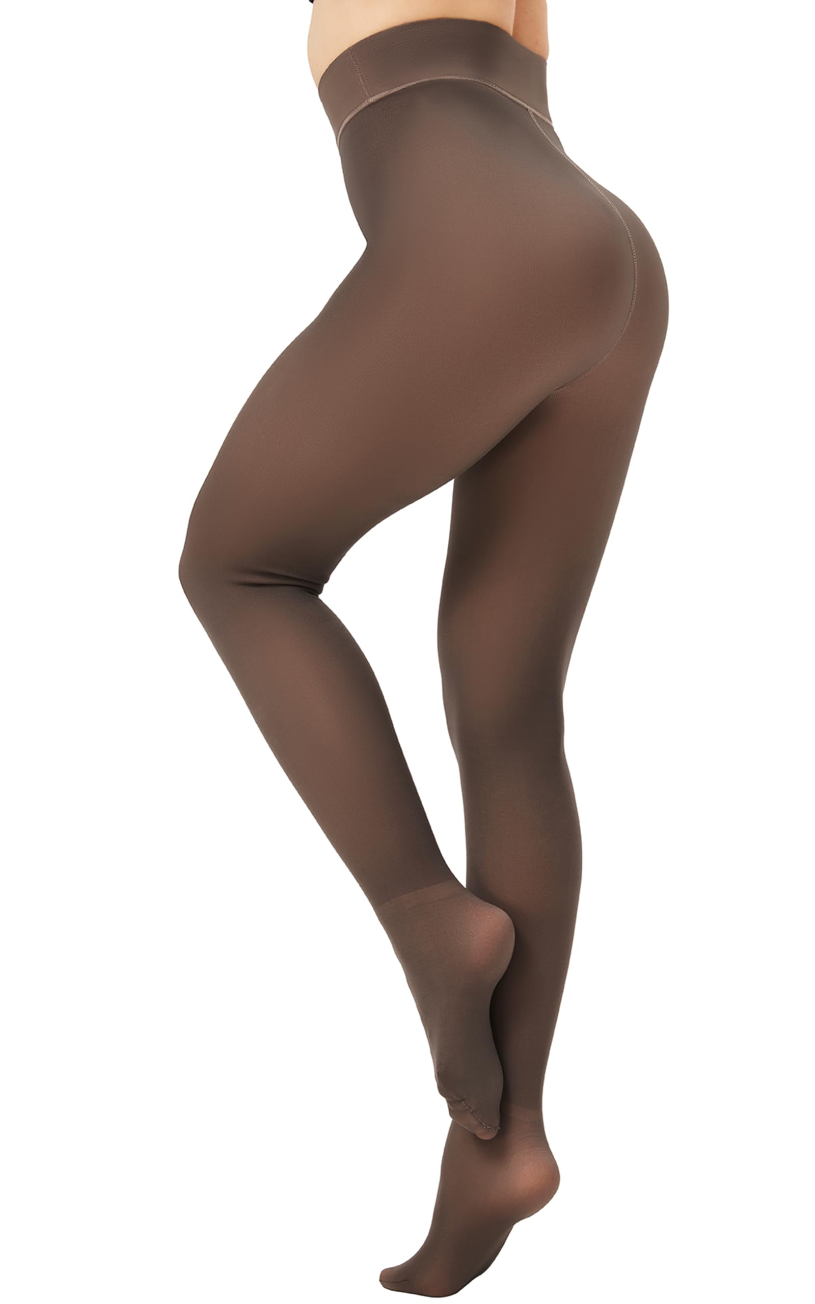DUCMODA Durchscheinend Thermo Strumpfhose mit Bauchweg-Effekt & Formoberteil, Gefütterte 1-Naht Strumpfhose für Damen, Warm Winter Thermostrumpfhose mit 2 Fuß-Optionen