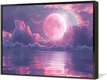 Amazon.co.jp: 絵画 海のピンクの月インテリア 絵画 魅力的な色