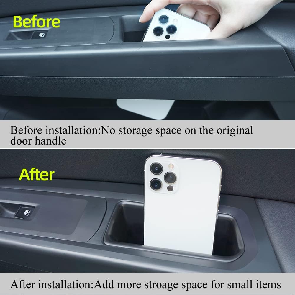 Vesul Front Row Door Organizer Compatible with VW Atlas 2018 2019 2020 2021 2022 2023 Atlas Cross Sport Armrest Storage Box Phone Container Handle Pocket ABS Tray Insert Glove Pallet