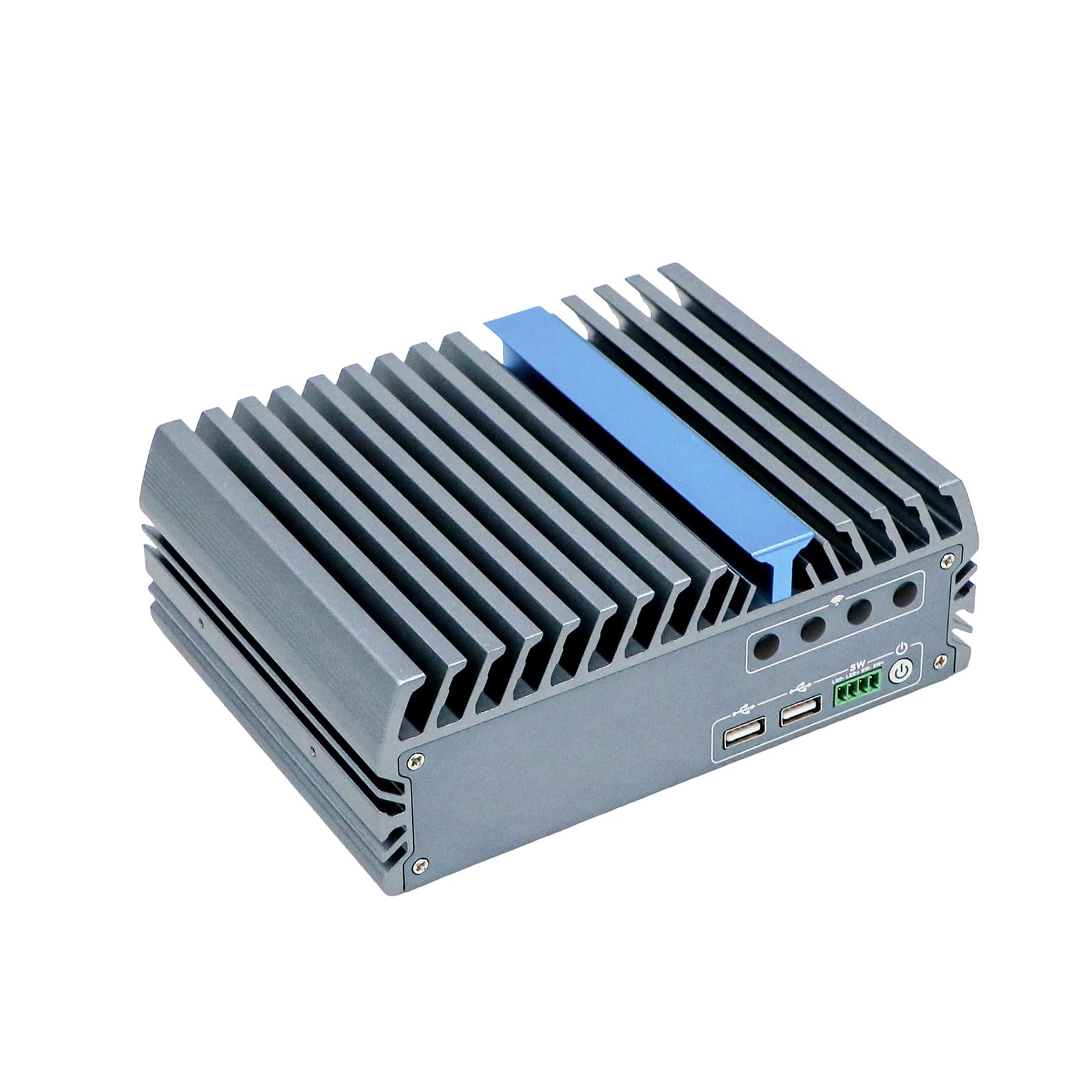 Base DIN Rail Industrial Embedded Computer, N100, Windows 11 / Linux Ubuntu, IX19, 2 x HDMI, 2 x LAN, 12V 2-pin Phoenix Terminal, Expandable CAN COM GPIO, 16G RAM, 256G SSD