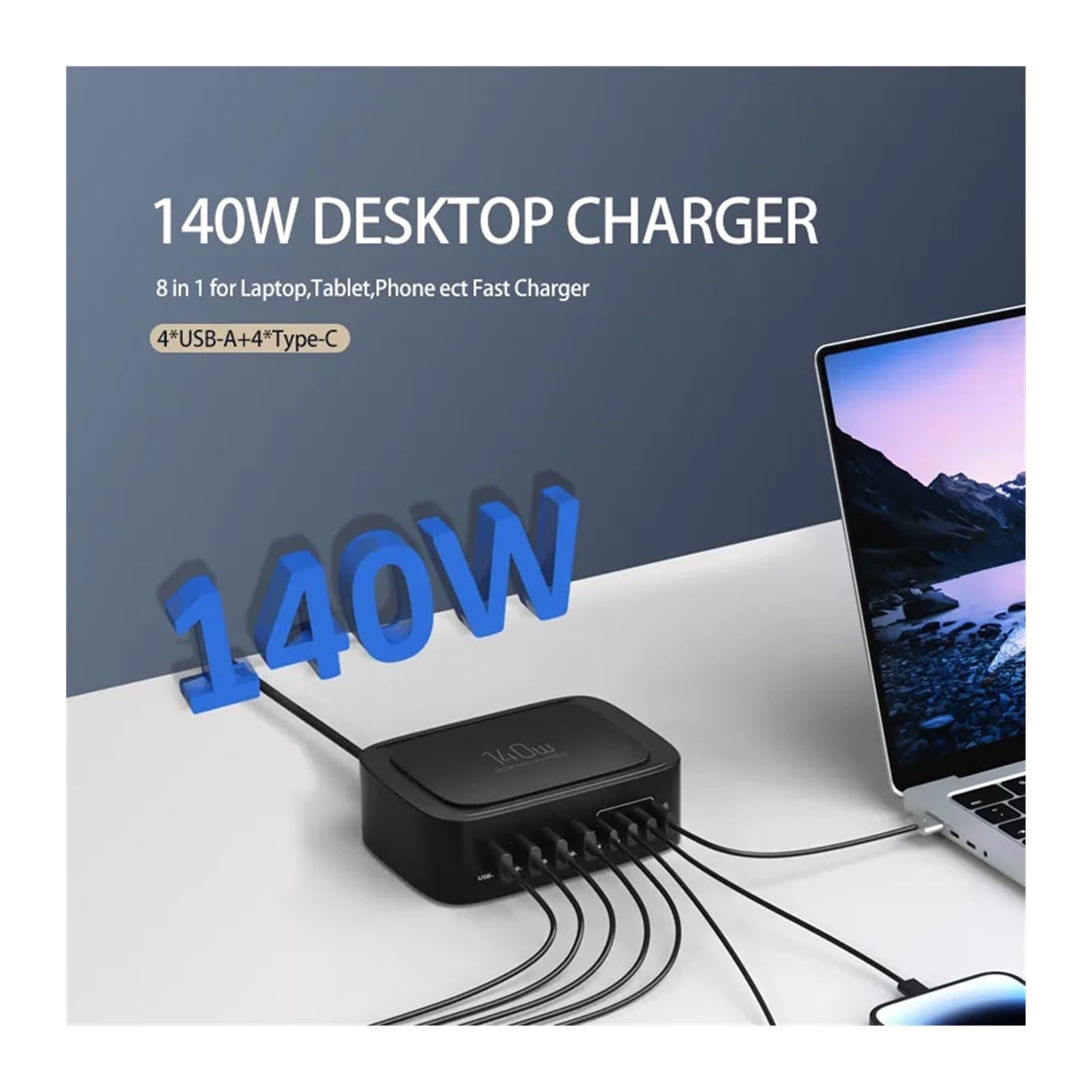 Caricatore Multi USB a 8 Porte da 140 W Stazione di Ricarica Rapida USB C QC3.0 PPS