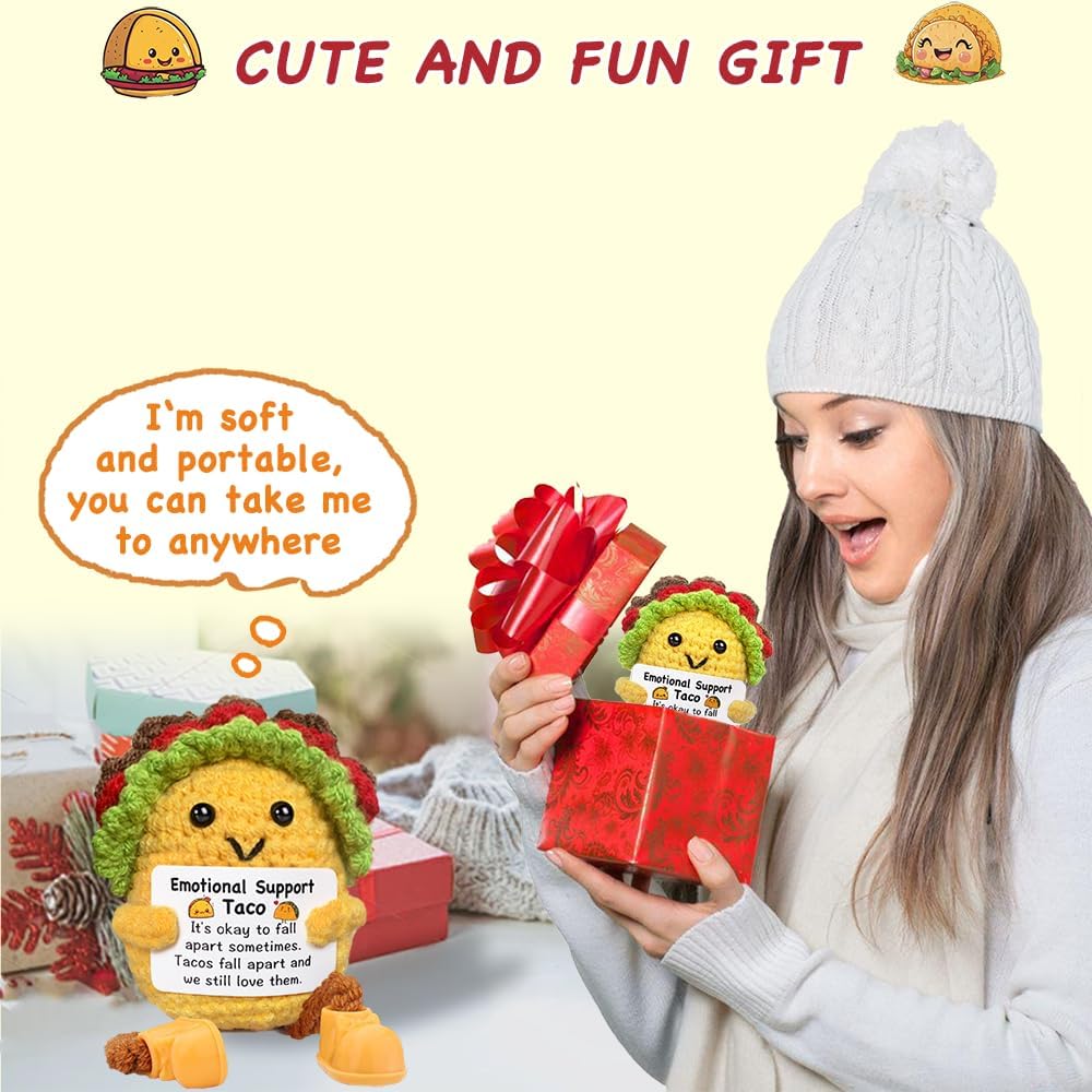 Mini Emotional Support Crochet Taco Gifts Positive Crochet Animals Taco for Women Friends Handmade Knitted Plush Stuffed Animals Funny Cute Christmas Stocking Stuffers Encouragement Gift - Image 6