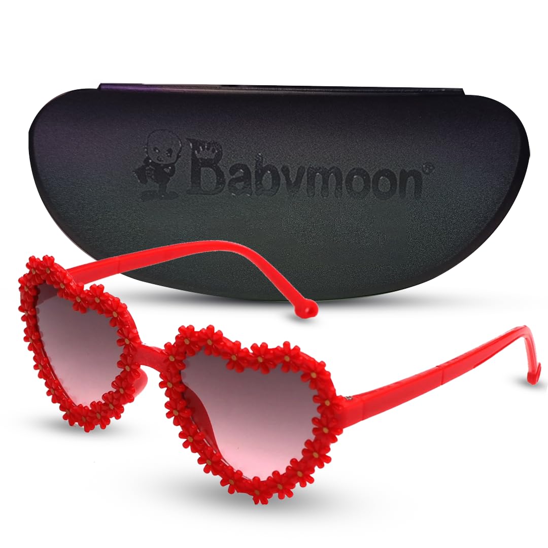 BabyMoon Kids Heart Shaped Summer Sunglasses Goggles For Girls & Boys - Red