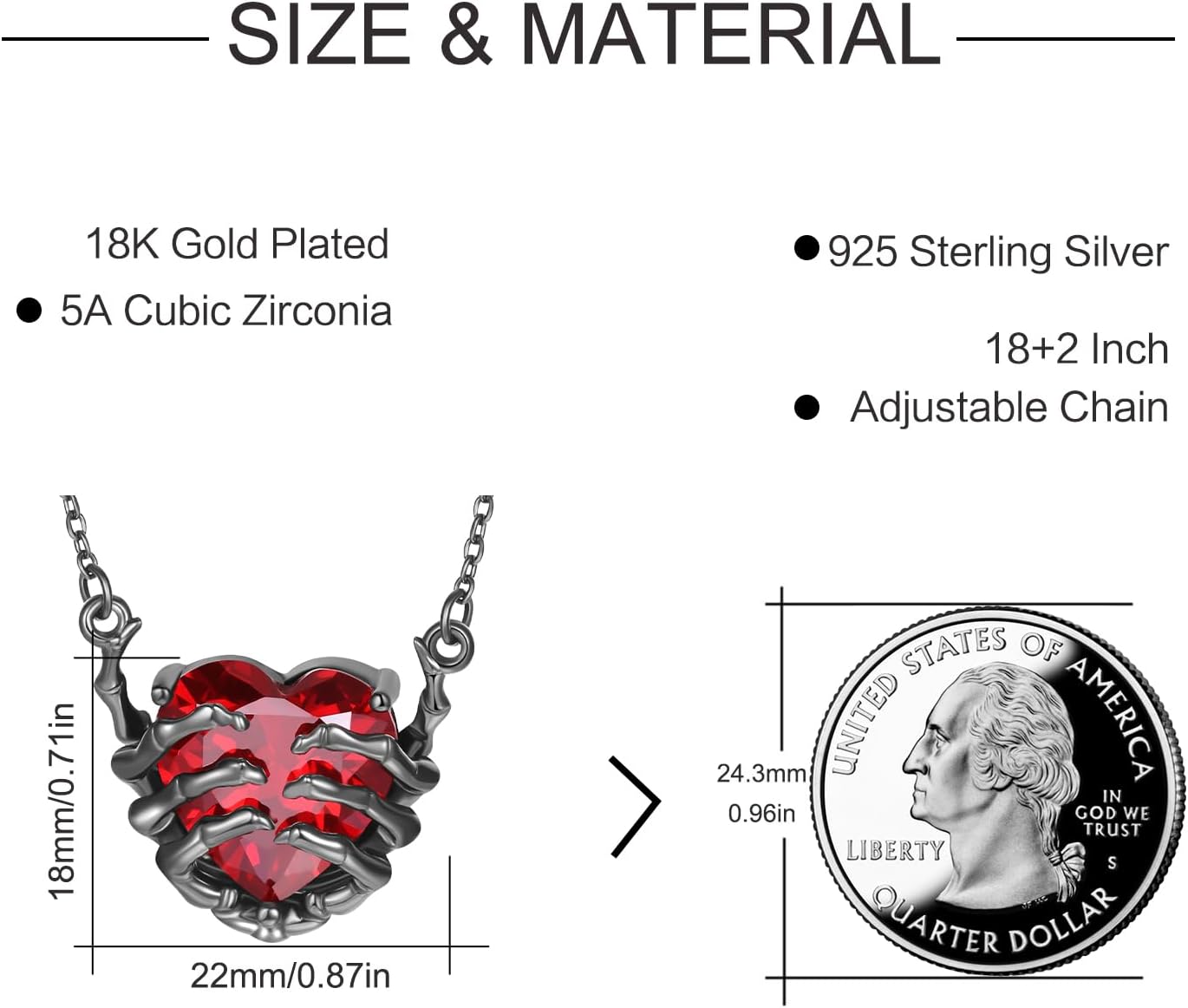 OHAYOO Skull Pendant Necklace for Women 925 Sterling Silver Skull Hand Necklace Gothic Skeleton Necklaces Skull Jewlery Gifts - Image 4