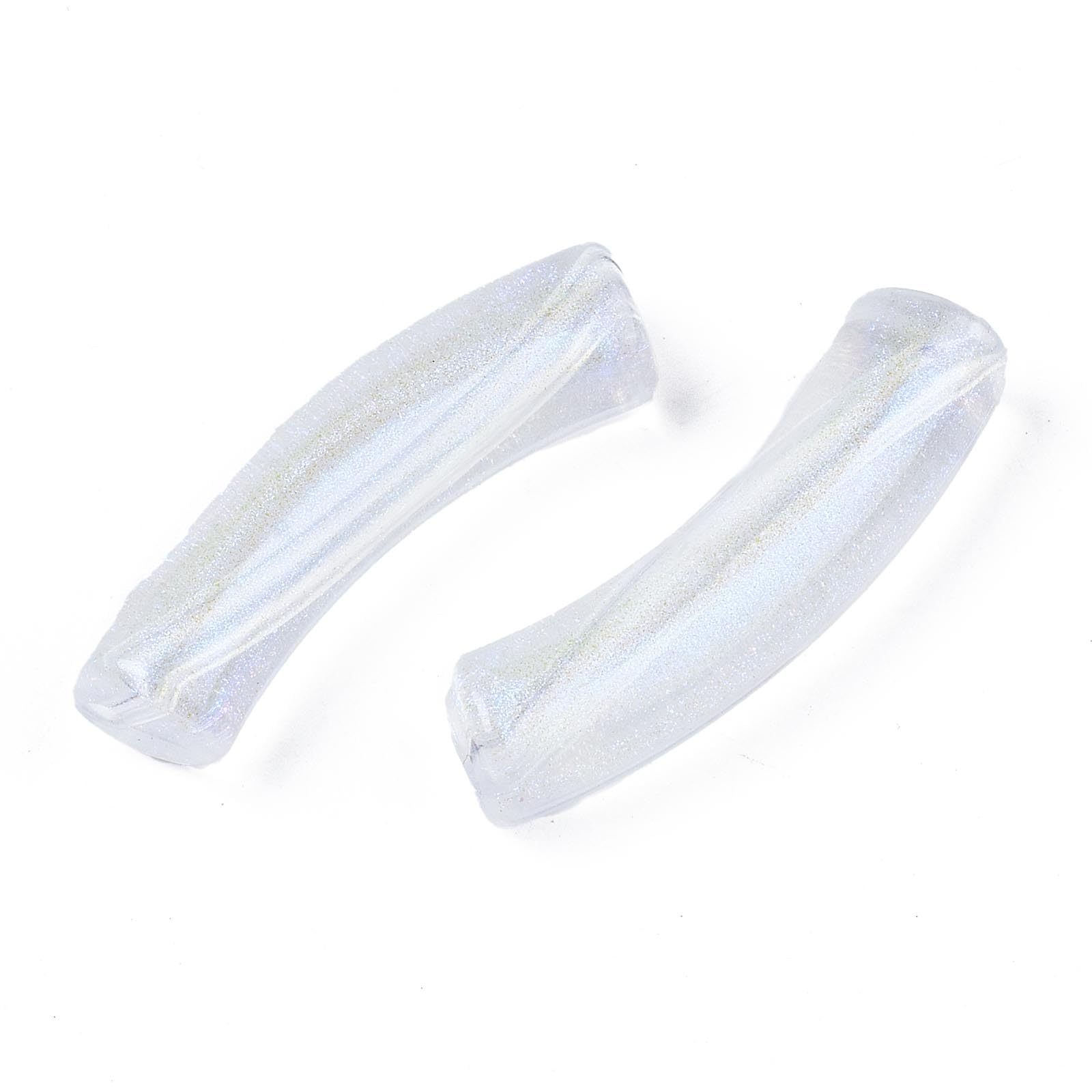 Craftdady 50Pcs Curved Tube Beads Opal Style Glitter Powder Curved Acrylic Tube Beads for DIY Chunky Bangle Stretch Bracelet Jewelry Making