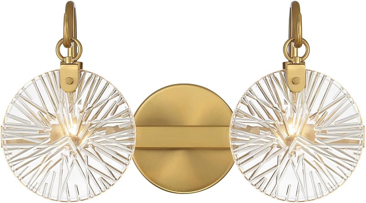 Savoy House 8-3981-2-322 Addison Vintage Clear Starburst Glass Bathroom Vanity Wall Light, 2-Light 120 Total Watts, 9" H x 16" W, Warm Brass