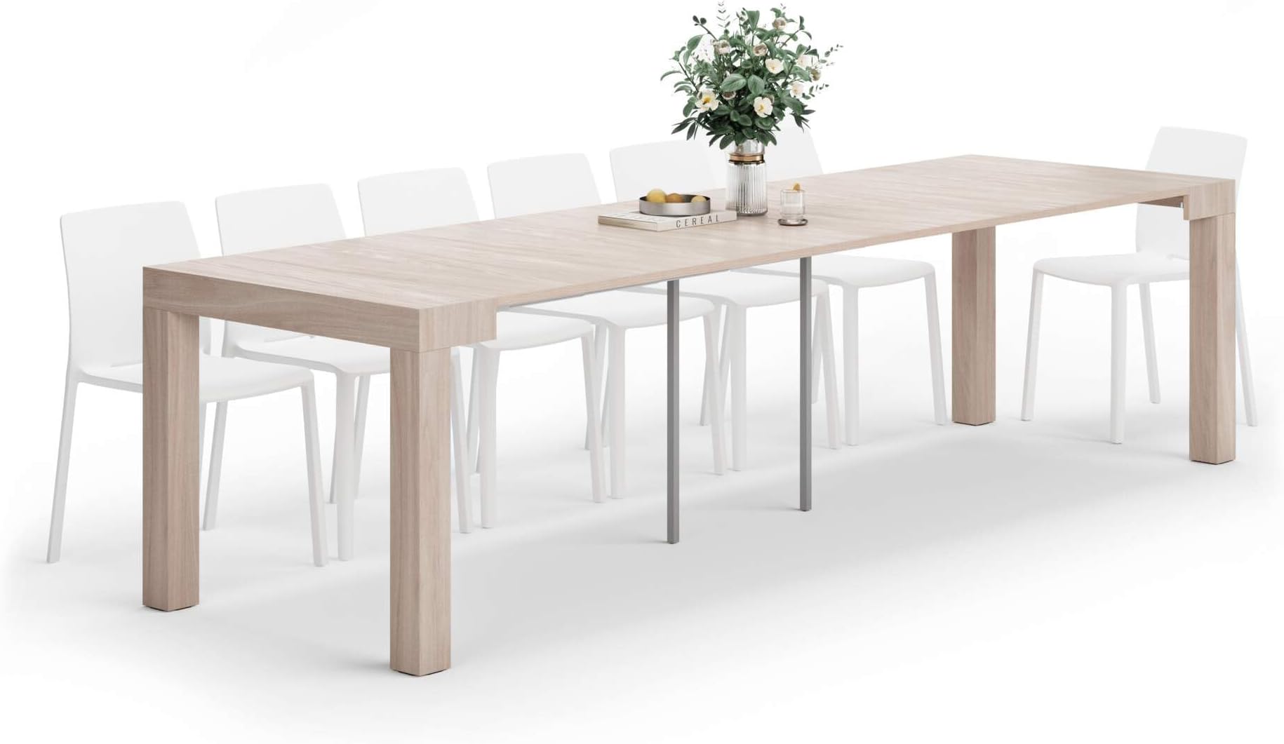 Mobili Fiver, First, Extendable Console Table, 45(305) x90 cm, Pearled Elm, Made In Italy