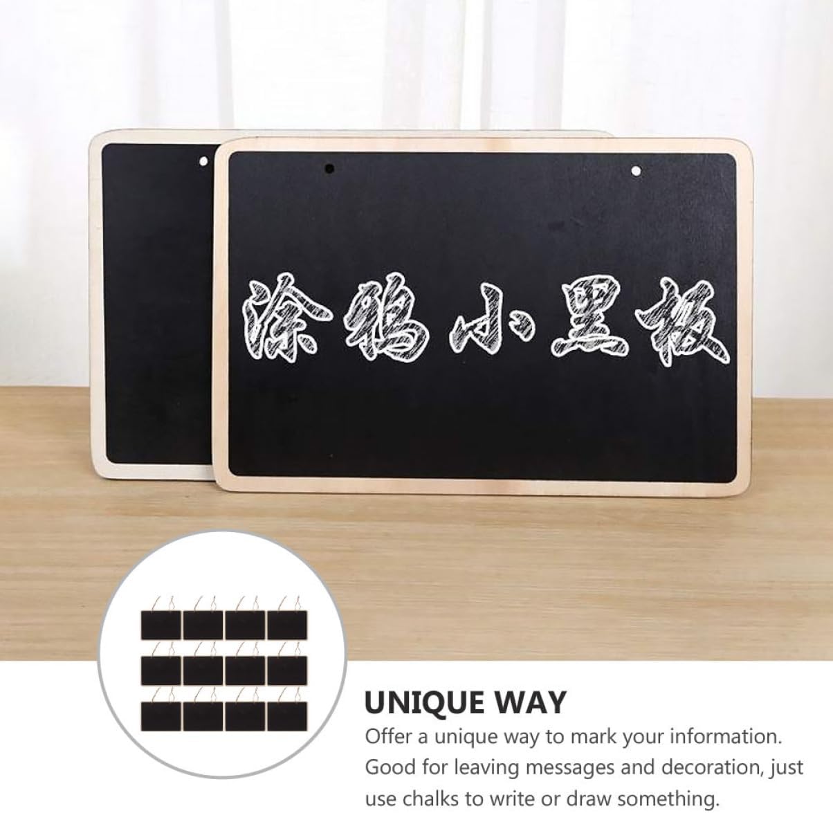 12Pcs Wooden Double-Sided Chalkboards Hanging Sign Boards 16x12cm