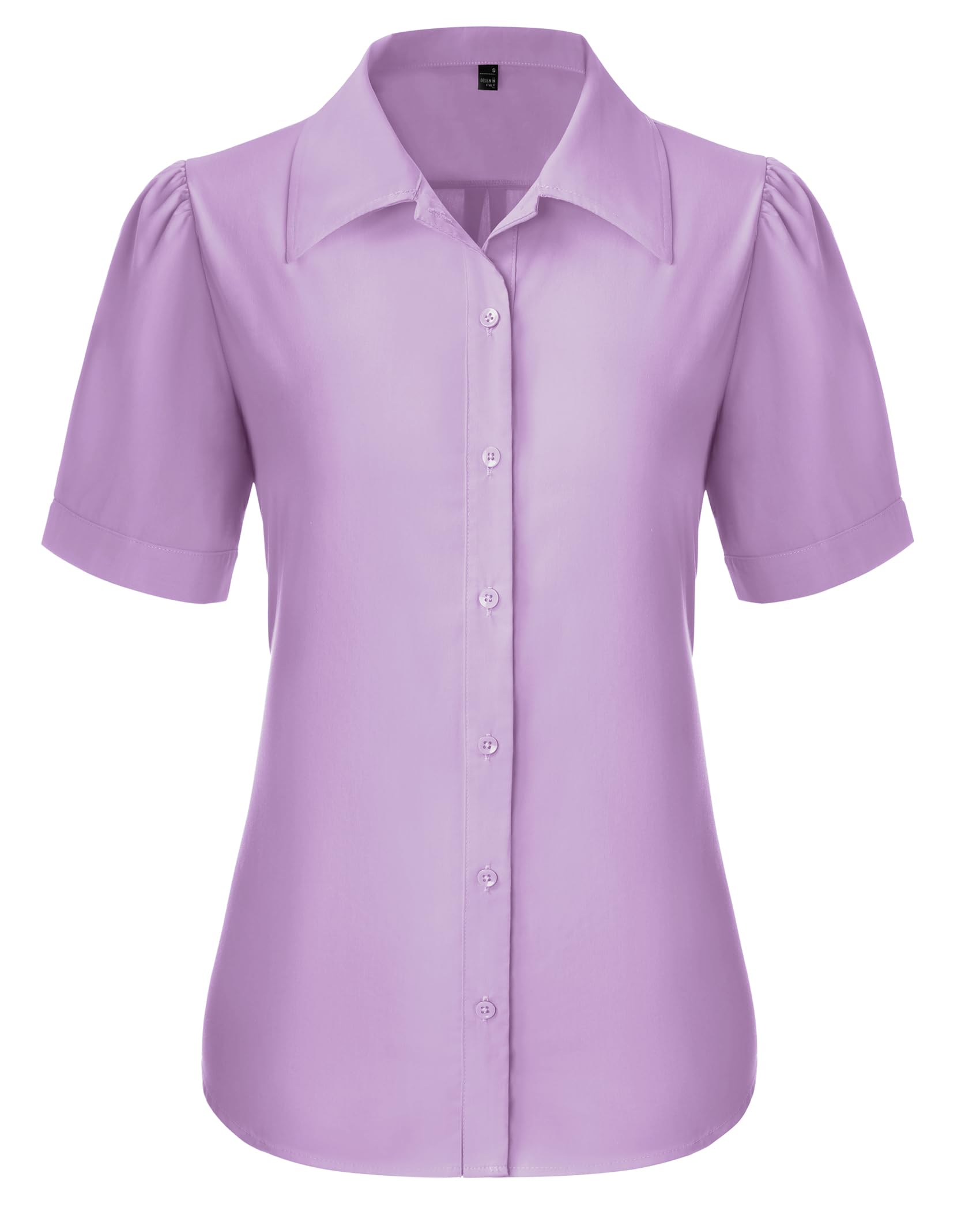 Gleeivy Button Down Shirts for Women Puff Short Sleeve Button Up Dress Shirts Collared Fitted Blouse Work Business Top