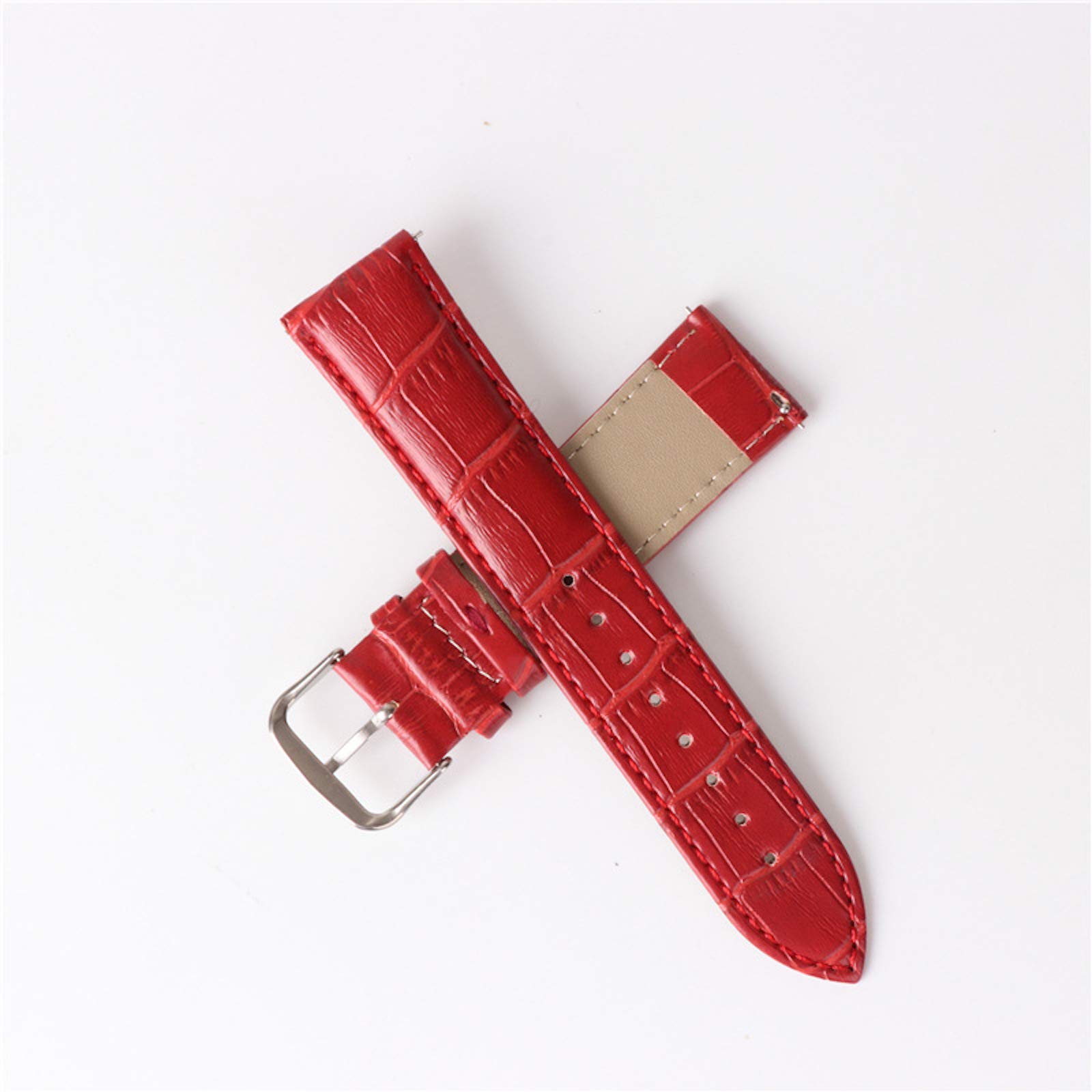 SOUGAO Genuine Leather Watch Strap Vintage Retro Classic Quick Release Watch Replacement Bands Red 17mm