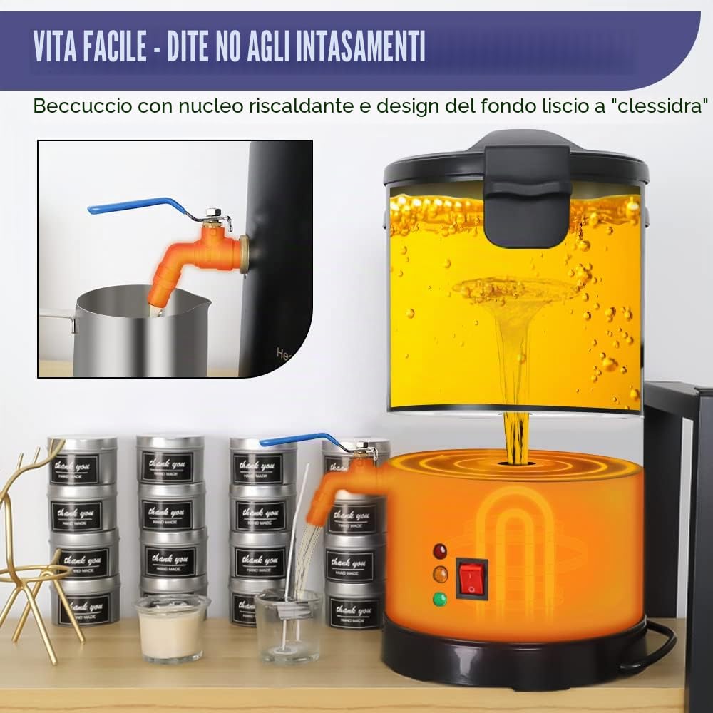 TOAUTO WMF-5L - Fusore di cera per la produzione di candele, con beccuccio per versare più velocemente e termoregolatore, non si intasa e facile da pulire