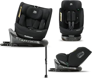 Deryan Carly 360° i-Size Kindersitz 40-150 cm, Drehbarer Autositz 0 bis 12 Jahre (0–36 kg) mit ISOFIX, Liegefunktion & Stützfuß, Gruppe 0+/1/2/3, ECE R129, Autokindersitz mit Gurtbefestigun (Schwarz)