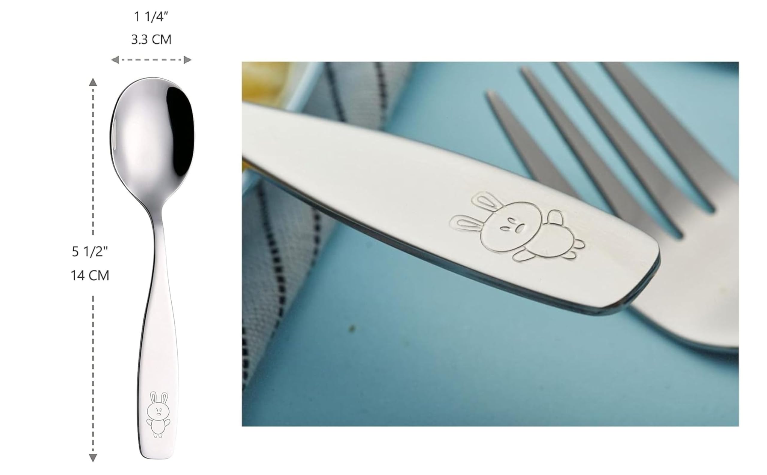 Posate Per Bambini EXZACT - Set 6 Pezzi In Acciaio Inox, Forchette, Coltelli, Cucchiai, Design Conigli - Foto 13