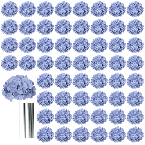 AVIVIHO 65pcs Fake Flowers Dusty Blue Hydrangea Artificial Flowers Bulk (Not Squished No Steaming Need) Silk Flowers with Stems for Wedding Decor Home Baby Shower Table Centerpieces Decoration