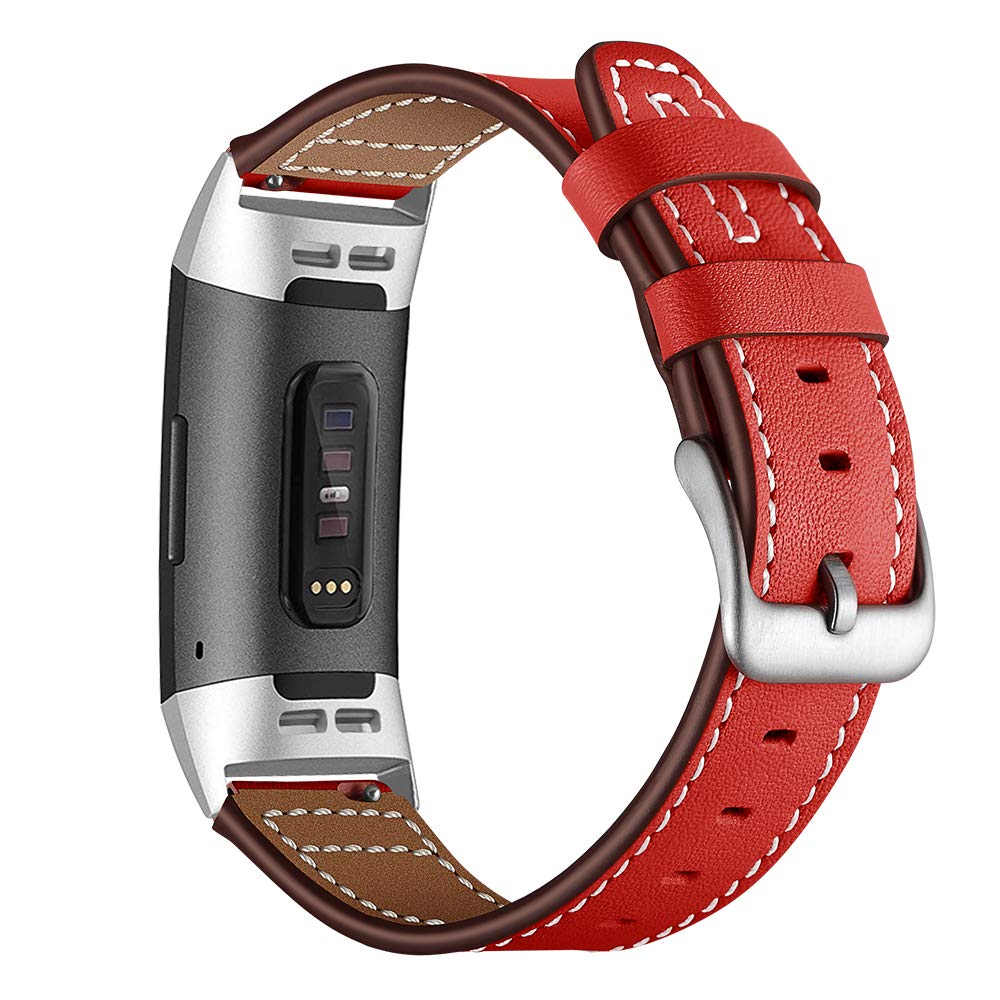 AISPORTS Compatible for Fitbit Charge 3 Strap/Fitbit Charge 4 Strap for Women Men, Soft Breathable Leather Sport Wristband Metal Buckle Bracelet Replacement Strap for Fitbit Charge 3/4 Fitness Tracker