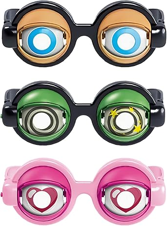 3PCS Funny Glasses for Adults Crazy Eye Glass Googly, Crazy Eyes Glasses, Funny Prop Glasses, Eyes Glasses Adult Size Silly Sunglass With Blinking Eyeball for Party and Performances