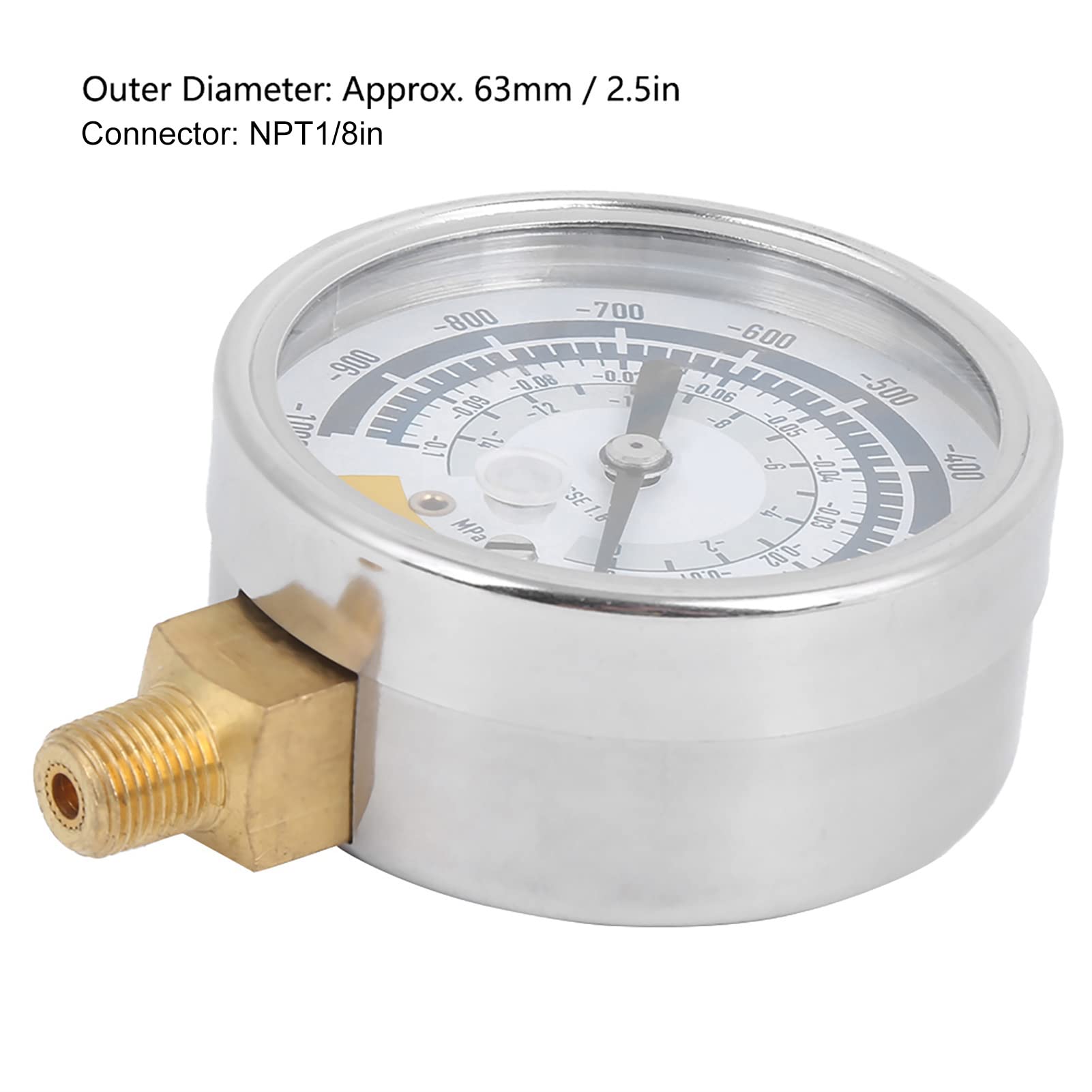 Respicefinem Pressure Gauge Accurate Air Gauge Instrumen Stainless Steel 0-14psi with 1/8in NPT Connector for Vacuum Pump Systems