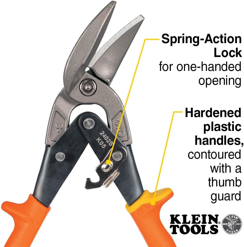 Klein Tools 2402S Straight-Cutting Offset Snips, Aviation Tin Snips with Forged Blade for Precision Sheet Metal Cutting