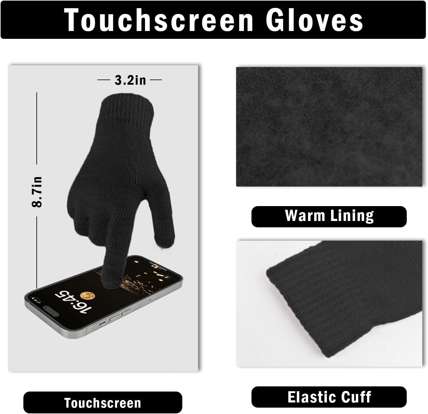 Cyihual Womens Winter Hat Gloves Scarf Set, Touchscreen Gloves, Fleece Lined Knit Beanie & Neck Warmer | 3 in 1 Set - Image 7