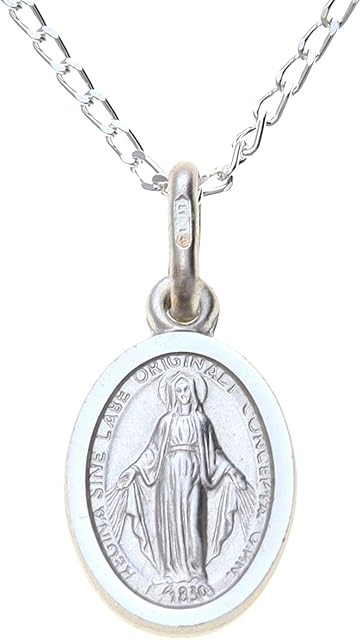Small Sterling Silver Miraculous Medal Necklace (12mm) with 16" Chain & Jewellery Gift Box