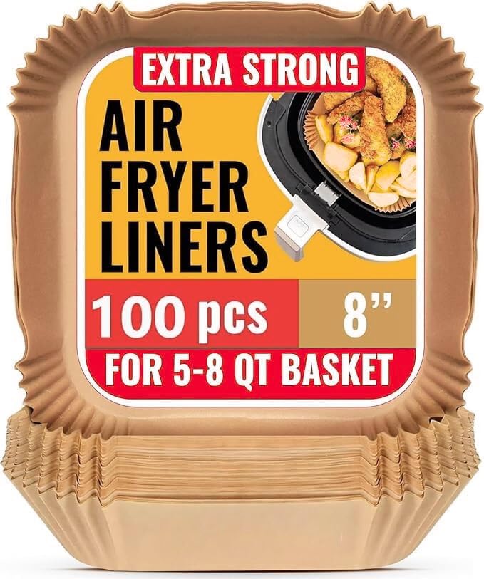 Image of RJ Shop 8 Inch Air Fryer Liners Disposable - 100 PCS Strong Square Parchment Paper for 5-8 QT Air Fryer (Square)
