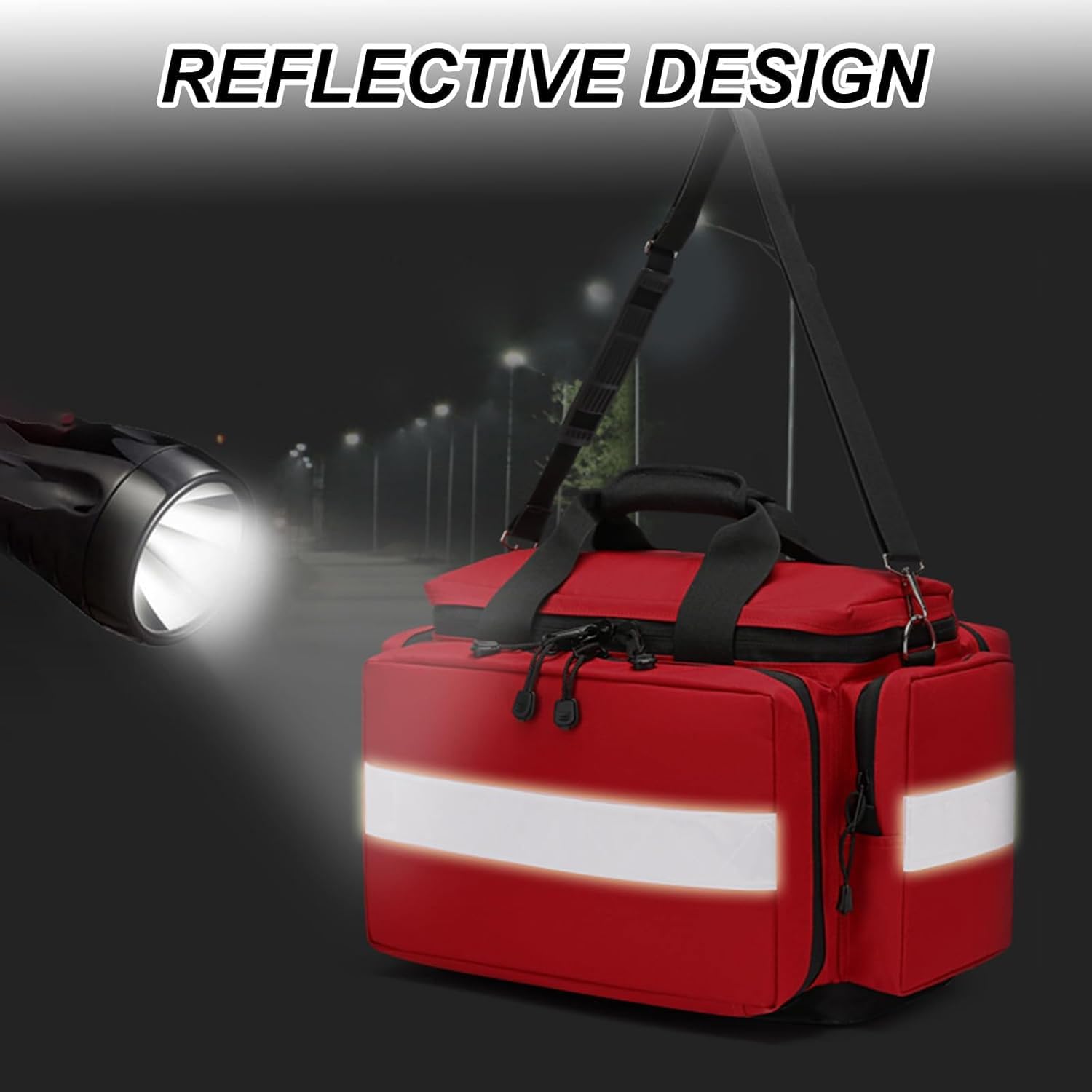 Maletín Médico Grande Vacío, Bolsa Profesional Para Emergencias Médicas Y Traumatismos Con Hebilla Ajustable Y Gancho Desmontable, Diseño Con Banda Reflectante Para Atención Médica Domiciliaria