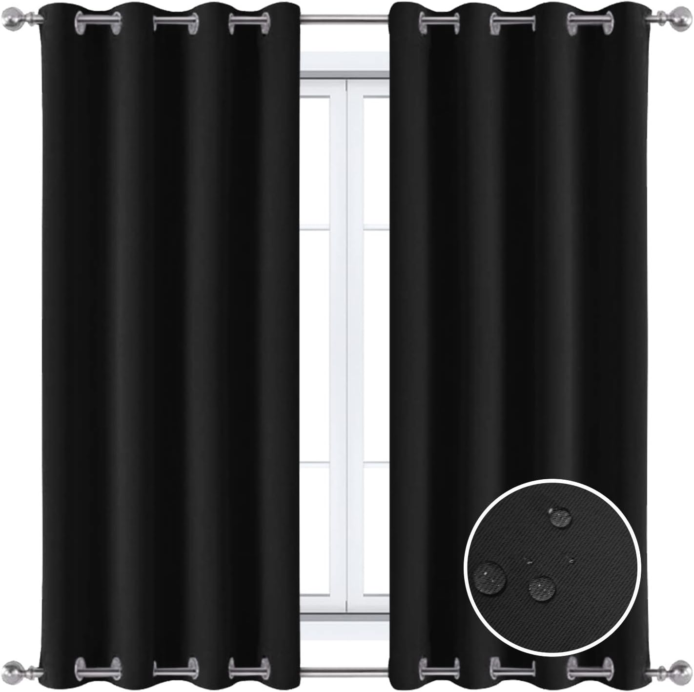 Waterproof Outdoor Curtain Panels Blackout Curtains for Sliding Door/Foyer/Arbor/Lanai 1 Panel Black (Width x High) W70.86 x H86.61 x 1PC