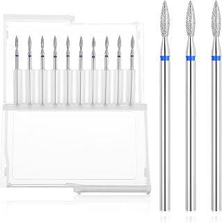 Ouligay 10pcs Cuticle Nail Drill Bit Set, Cuticle Drill Bits for Nails, Professional Cuticle Bit for Nail Drill, Flame Bit for Nail Drill for Manicure Pedicure Clean Tool with Case