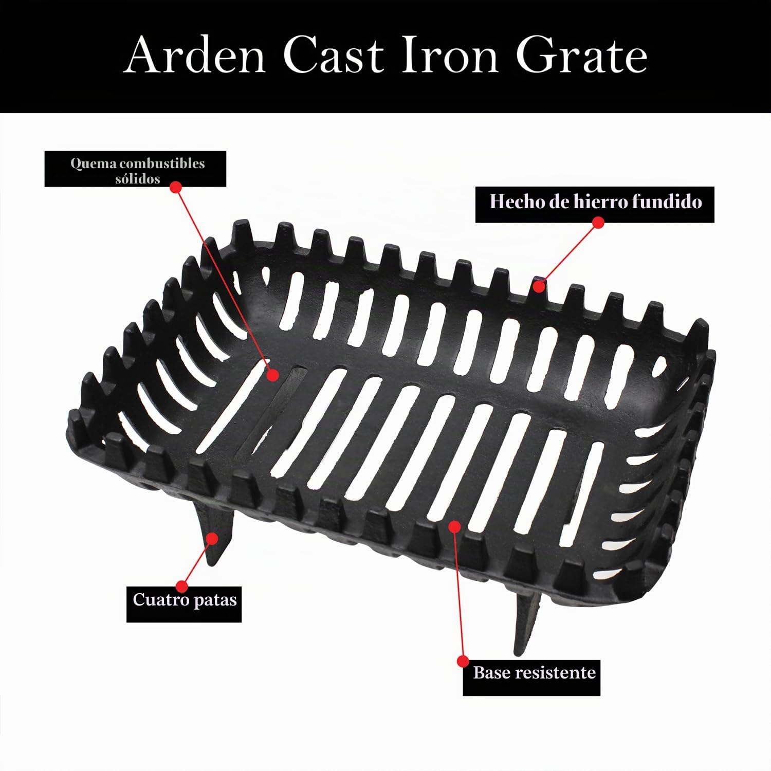 JVL Arden - Rejilla de carbón para leña de 16 Pulgadas, Hierro Fundido, Negro, 37 x 27 x 16 cm