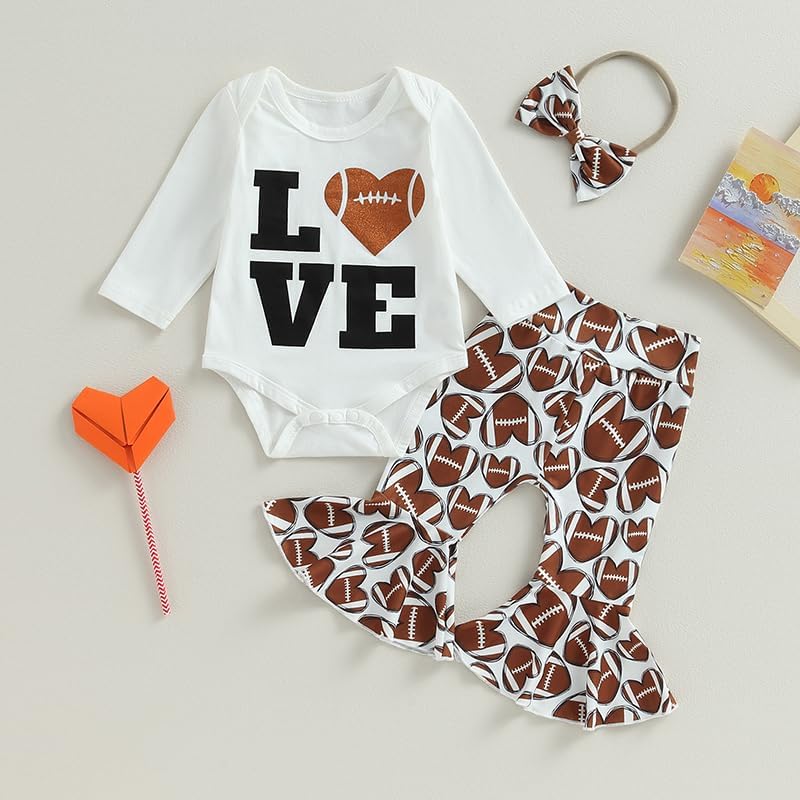 Newborn Baby Girl Clothes Letter Short Sleeve Football Romper Top Love Pants Set Infant Cute Outfits - Image 2
