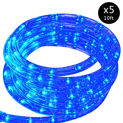 WALCUT 5PACK 10Ft LED Rope Lights, Crystal Clear PVC Tubing Rope Light, Christmas