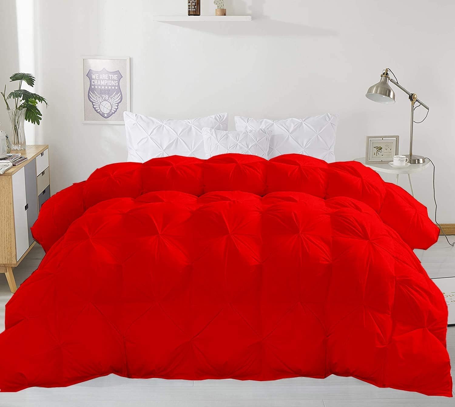 Luxurious Comforter 1200-TC All Season Down Alternative Alaskan King Plus 120"x136" Inches Pinch Pleated/Pintuck Comforter Egyptian Cotton 600 GSM Micro Fill Power & All Side Corner Tabs - Red
