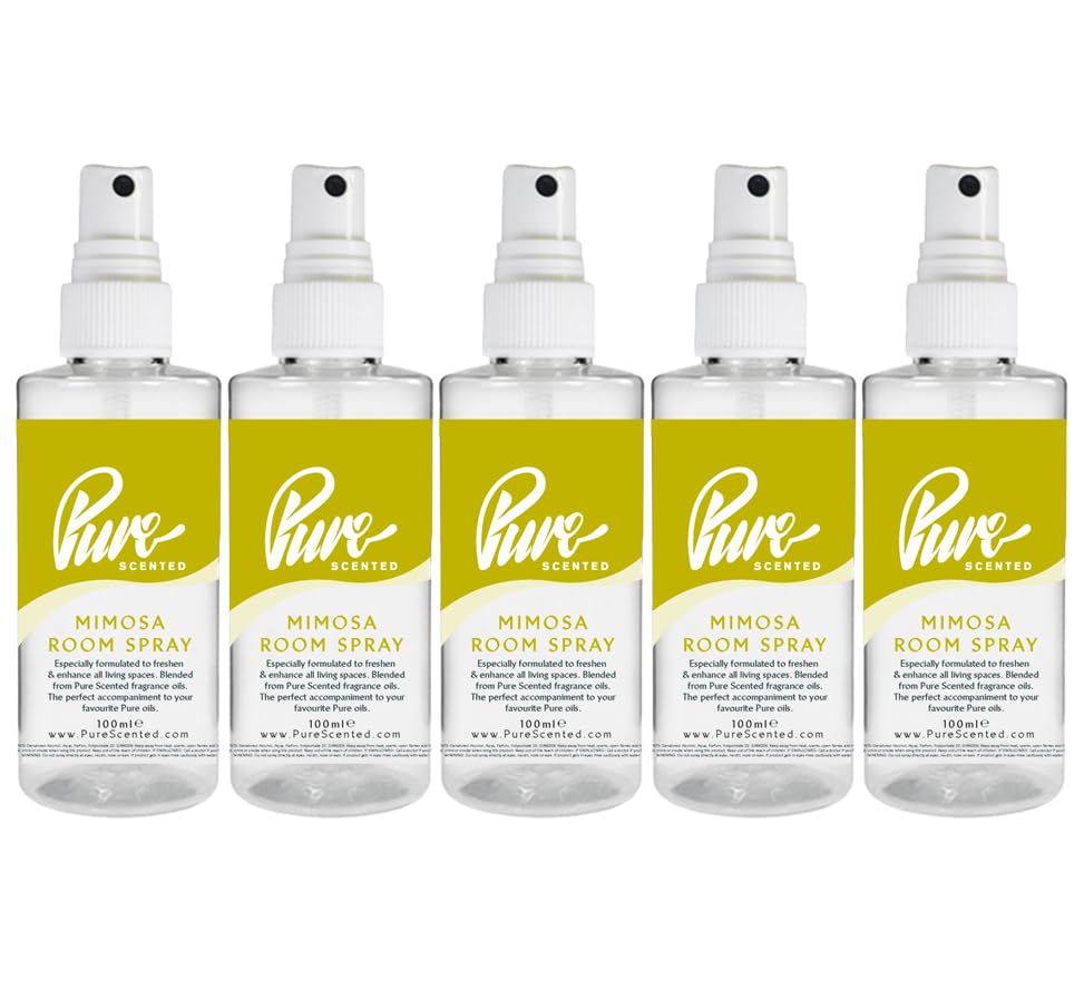 Pure Scented 500ml Room & Fabric Sprays 5 x 100ml Suitable For Home, Car, Caravan, Work, Gym Bags, Odour Eliminators (5 x 100ml, Mimosa)