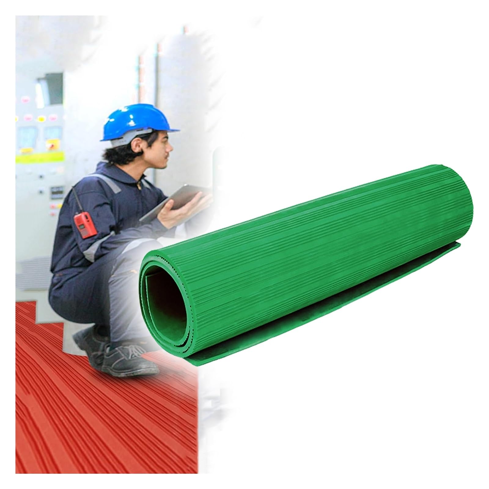 Rollo Alfombra Aislante Cuadro Eléctrico(Verde,8mm/2x1m) | Grosor exacto 5mm|Caucho natural irrompible|Superficie estriada antideslizante|Soporta hasta 10kV|Re