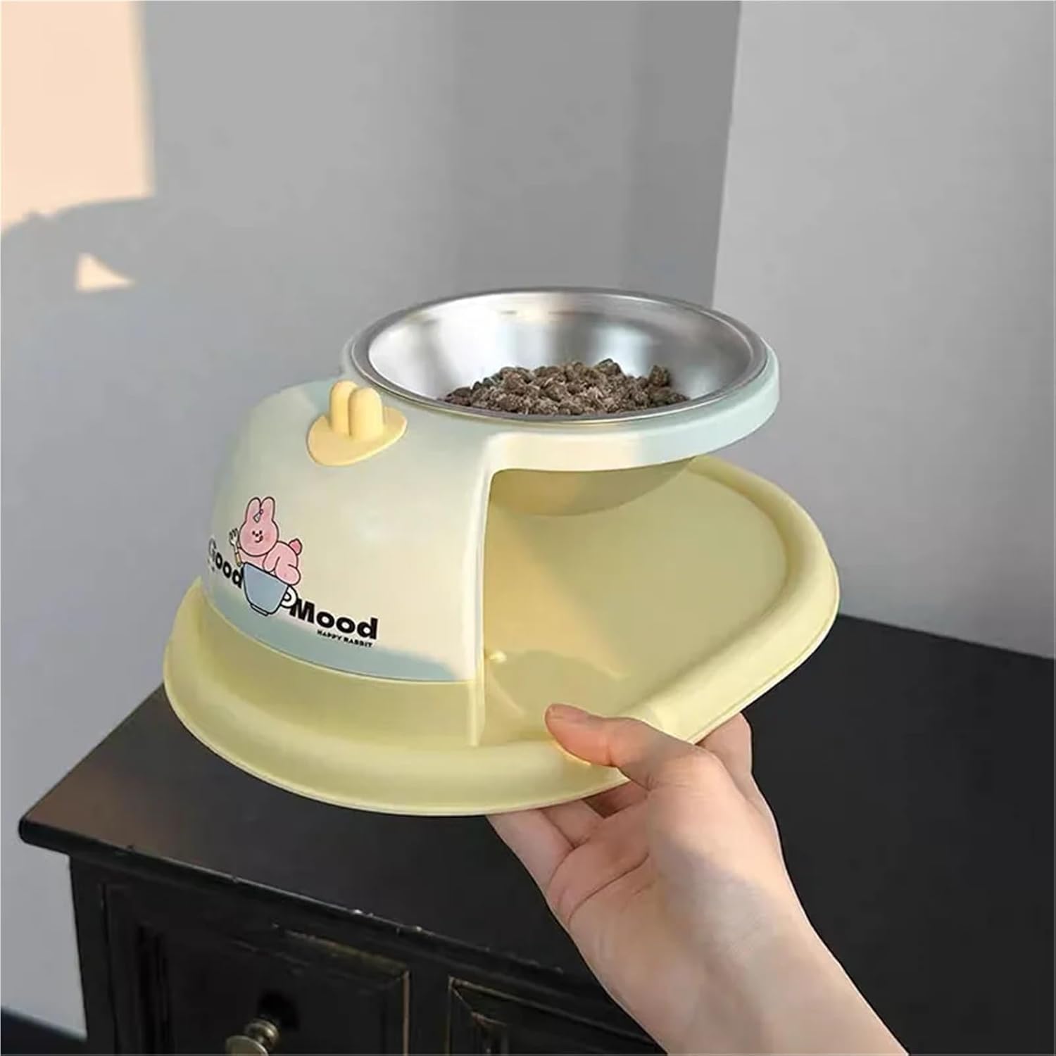 Stainless Steel Cat Food Bowls, Non-Skid PP Station Pet Water Bowls Food Water Feeder for Cats & Small Dogs(Double Bowls-Blue)