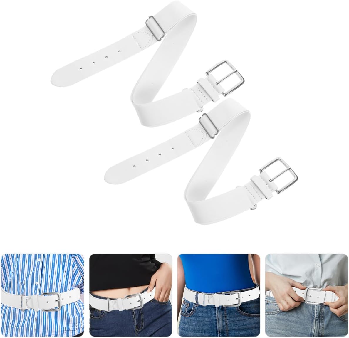 BESTYASH 2pcs Adjustable Baseball Softball Elastic Pu Leather Belt for Men Women Youth Sports Uniform Waist Outdoor Use White