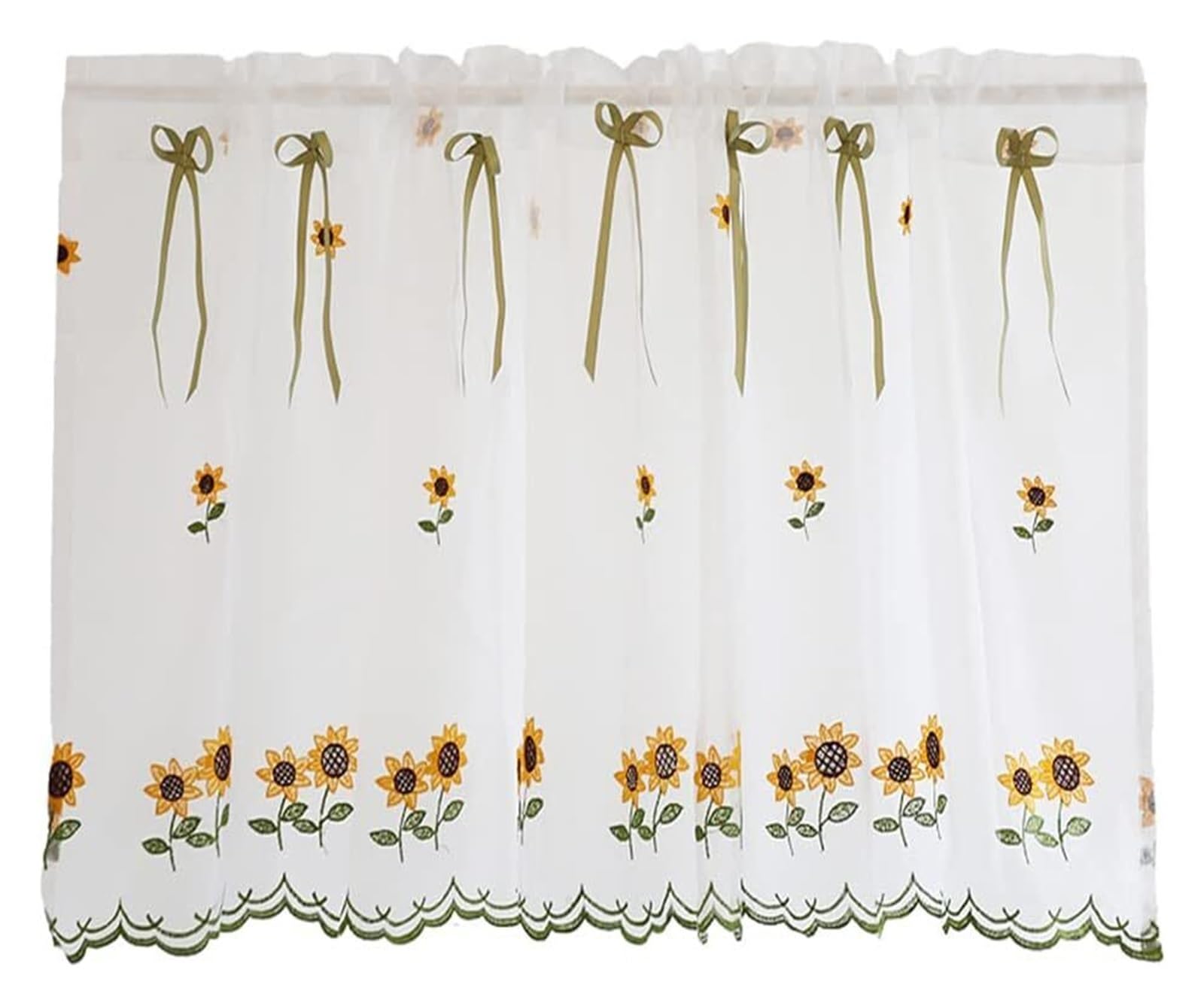 Rideaux en Voile, Rideau de Cuisine brodé à Fleurs, Rideau Court en Voile Transparent(W x H 100 x 130cm)