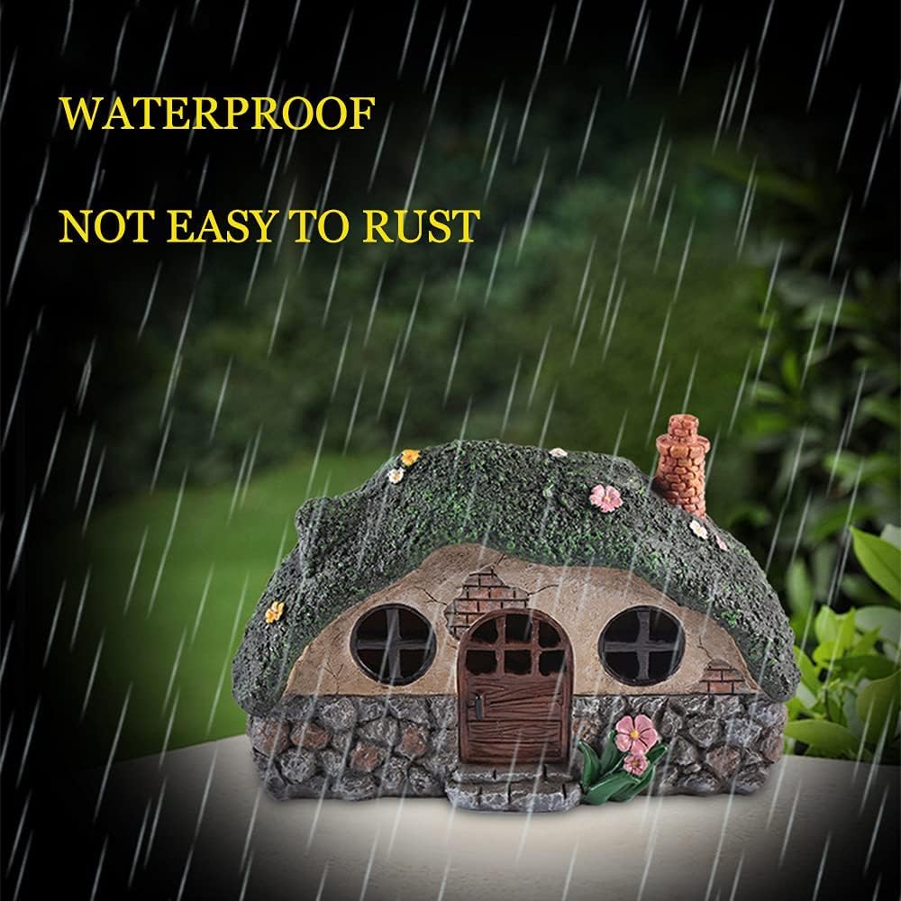 atibi Fairy Garden Ornament Outdoor,Solar Powered LED Fairy House for Garden Waterproof Resin Dwelling Ornament Night Light for Home Yard Decoration - Image 3