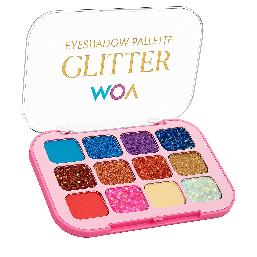 MOV 12’li Glitter Far Paleti No:02 – Yarı Mat & Işıltılı Renkler ile Yüksek Pigmentli & Kalıcı Göz Farı Paleti