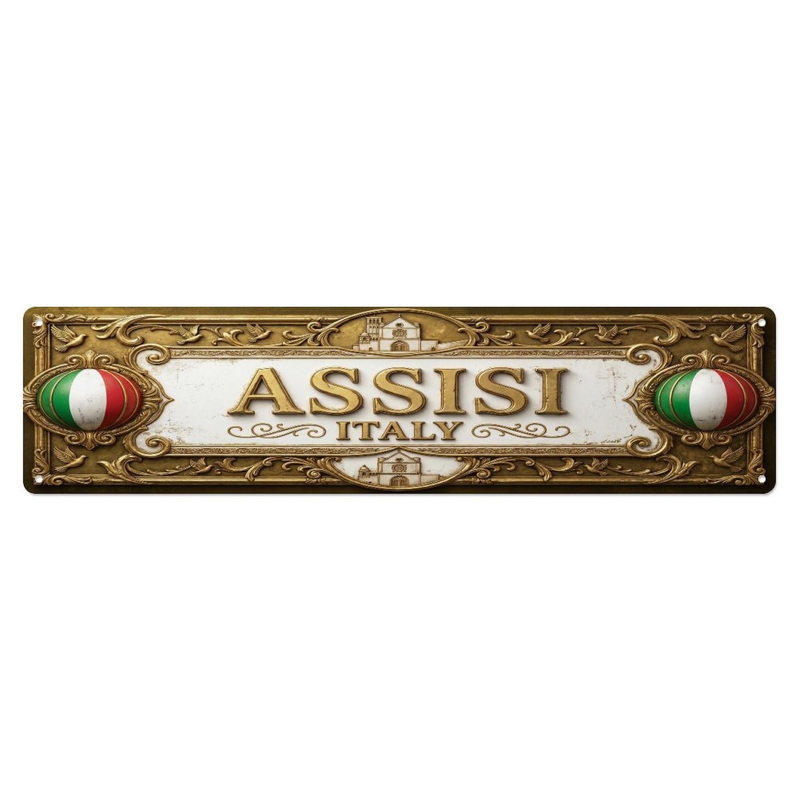 Cmhok Vintage Style Vintage Assisi Italy Flag Pattern Metal Tin Sign Wall Decor For Cafe, Club, Garden Metal Poster 4X16inch