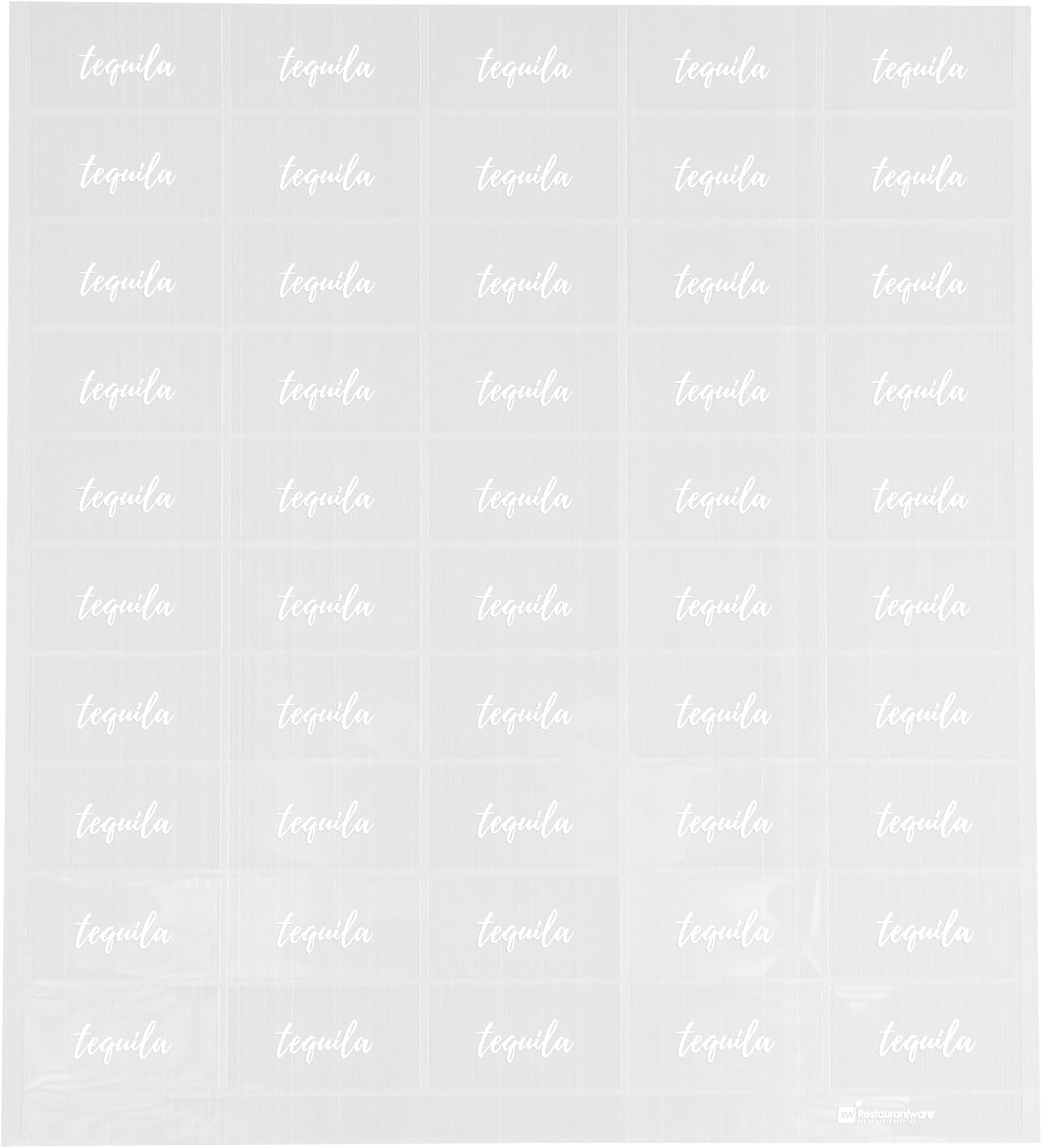 Restaurantware Label Tek 1.9 x 1 Inch Tequila Juice Bottle Labels 100 Self-Adhesive Labels For Bottles - Resists Condensation For Drink Pouches Clear With White Font Plastic Water-Resistant Labels