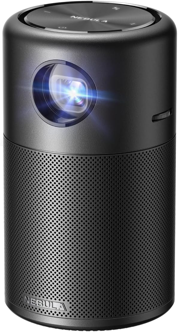 Anker Nebula Capsule, Smart Wi-Fi Mini Projector, 100 ANSI Lumen Portable Projector, 360 Speaker, Movie Projector, 100 Inch Picture, 4Hr Video Playtime for Inside and Outside, Watch Anywhere