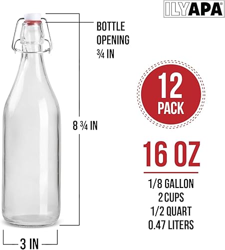 Miniatura 9 de Ilyapa Botellas de cerveza de vidrio ámbar de 16 onzas para elaboración en casa paquete de 6 con tapas abatibles de goma herméticas