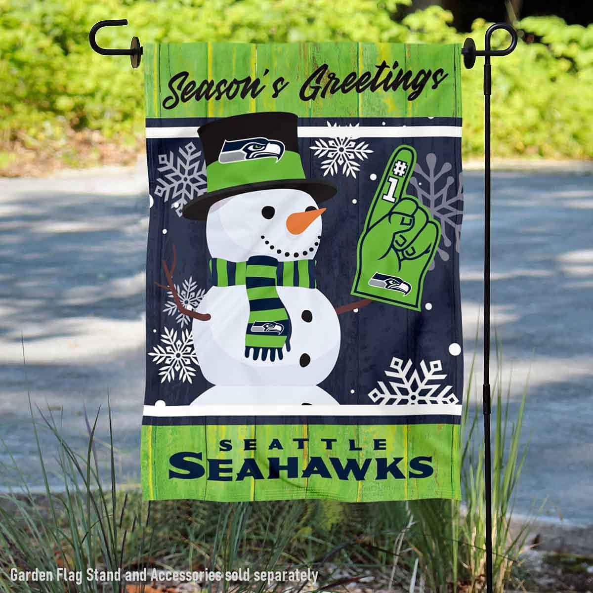 Seattle Seahawks Holiday Winter Snow Garden Flag Double Sided Banner